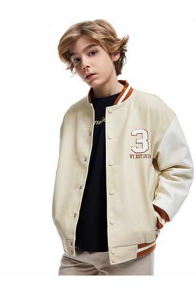 Koton College Jacket Round Neck Snap Button Pocket