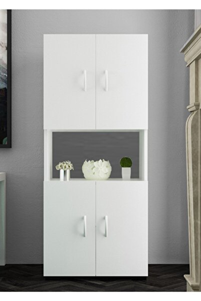 Modilayn Mikrodalga Dolabı 4 Kapaklı Tek Gözlü Ofis Dolabı Çok Amaçlı Mutfak Dolap