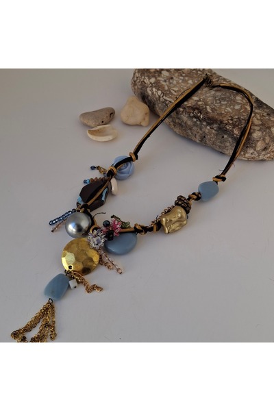 azra takı tasarım Handmade design short authentic blue and colorful, women necklace