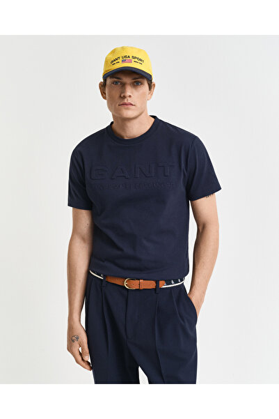 Gant Erkek Lacivert Regular Fit Bisiklet Yaka Logolu T-Shirt