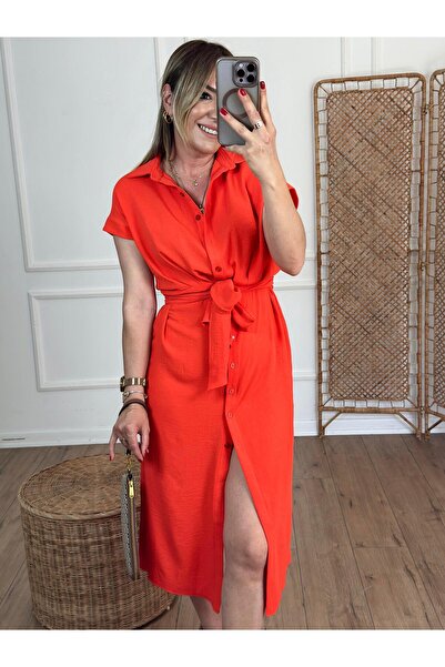 X-Young Πουκάμισο φόρεμα με λεπτομέρεια κορδόνι ΠΟΡΤΟΚΑΛΙ