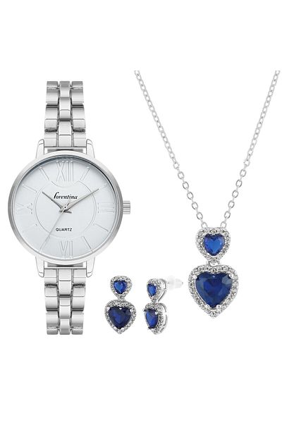Forentina Heart Jewelry - Grey Metal Wrist Watch, Gift Set Ps4071