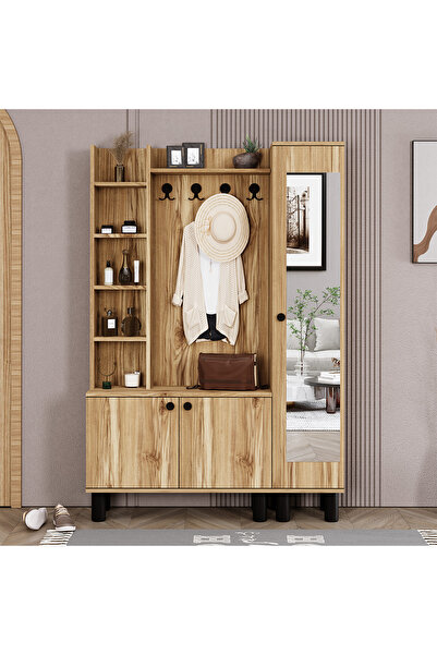 Kalender Dekor Evin-1-3 Bohem Ayaklı Aynalı Ayakkabılık Portmanto Vestiyer