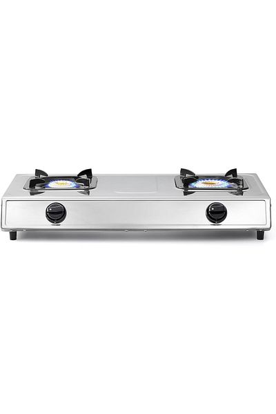 ALSAIF Electric Gas Stove Two Plates Stainless Steel, Automatic Ignition, , Silver