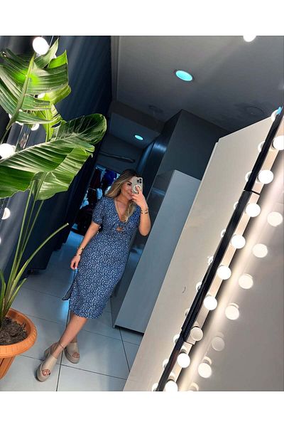 OlaLady Rochie creion din bumbac, viscoză, decupată la piept