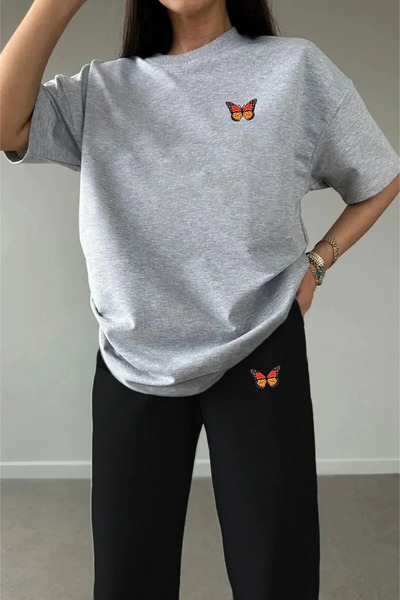 HOFFNUNG Full Pants Butterfly Printed Tshirt Tracksuit Bottom Top Set