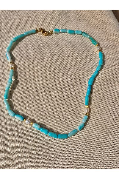 CAPO by Aytaç Yamaç Blue Coral Stone Pearl Necklace