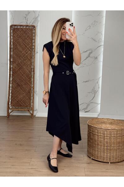 X-Young Φόρεμα βάτα τεμαχίων χωρίς μανίκια με λεπτομέρεια ζώνης ΜΑΥΡΟ