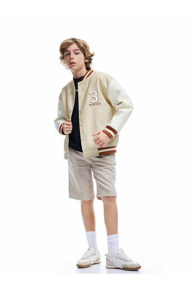 Koton College Jacket Round Neck Snap Button Pocket