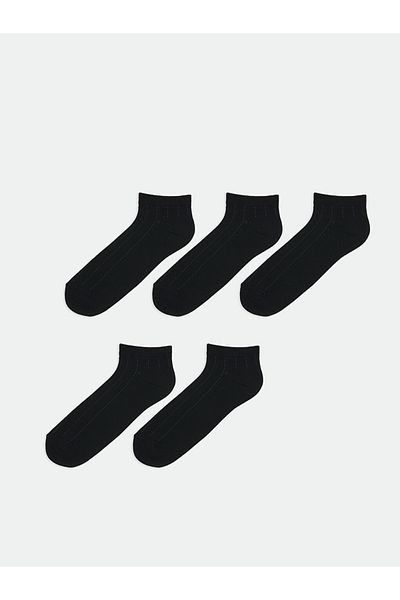 LC Waikiki Men's 5-Pack Viscos Fabric Solid Black Color Booties Socks