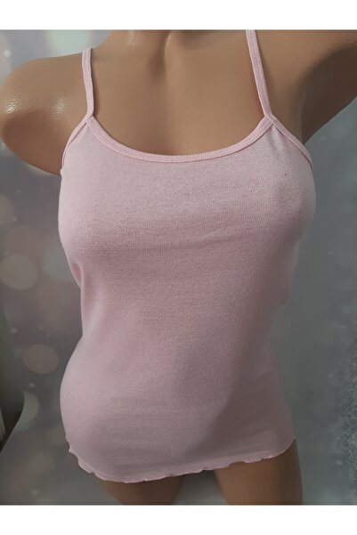 Butik Pembe %100 cotton ip askılı ribana düz kadın rahat atlet