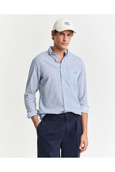Gant Erkek Lacivert Regular Fit Düğmeli Yaka Çizgili Gömlek