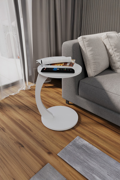 Sugo Design sugodesign C-Form Coffee Table with Wheels Velvet White Color