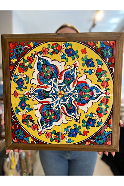 ColorCraft ETNİK DESENLİ BASKILI AHŞAP ÇERÇEVELİ SERAMİK TABLO 40cmx40cm