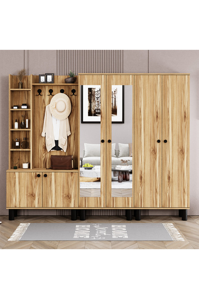 Kalender Dekor Evin-1-2-4 Bohem Ayaklı Aynalı Ayakkabılık Portmanto Vestiyer