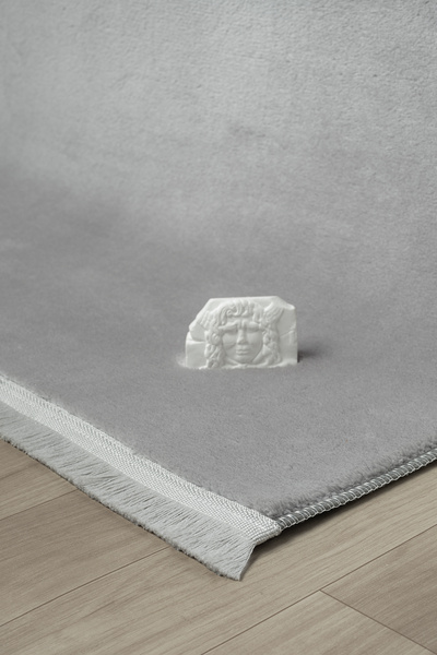 LİNOS HOME Puffy Light Gray Oval Flat Fringed Plush Runner Soft Washable Non-Slip Base Carpet Entrance Living Room