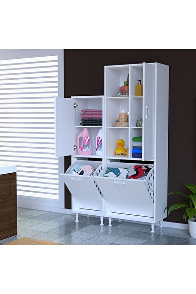 Modilayn FORBEST İNCİ Çok Amaçlı Dolap Çamaşır Sepetli Dolap 3 Kapaklı Banyo ...
