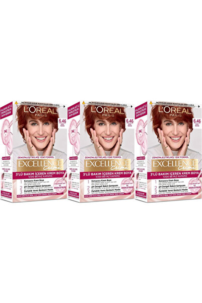 L'Oreal Paris Excellence Saç Boyası 6.46 Kızıl Bakır 3'lü Set Yeni Ürün