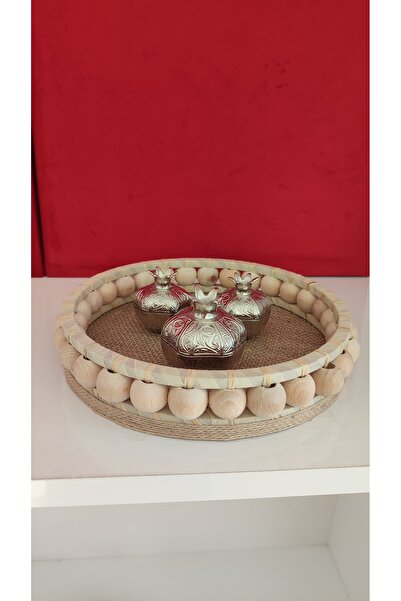 Sorgun Kadın Kooperatifi Boncuklu Ahşap Yuvarlak Tepsi 18 cm