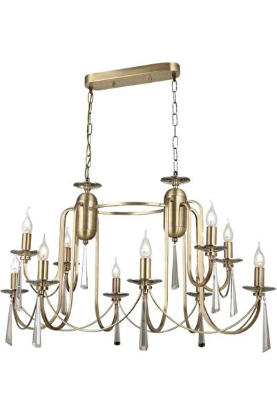 Cristalin Aydınlatma Kontes Bronz Eskitme Yemek Masası 10 lu Avize