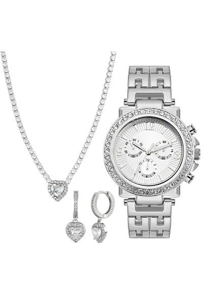 Forentina Rhinestone Heart Necklace, Earrings Jewelry Set and Wristwatch Combo Ps4078