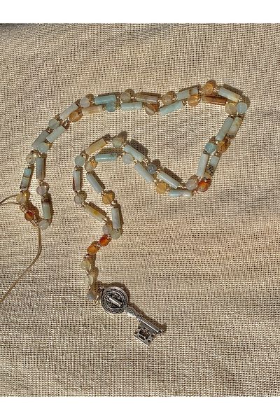 CAPO by Aytaç Yamaç Saint Benedict Key Necklace Natural Stone Amazonite Stone Necklace