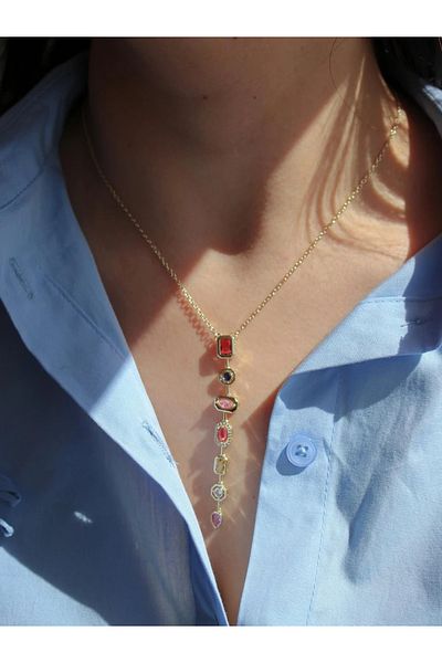 Reorah Collection Colormix Y Necklace-Colored Stone 7 Element Necklace