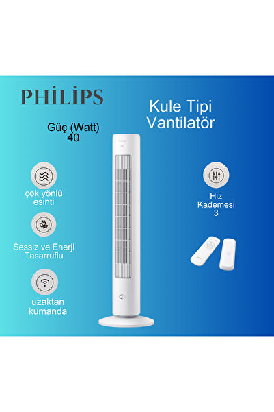 Philips Kule Tipi Fan Uzaktan kumanda, Zamanlayıcı, 3 Hız, 3 Mod, 40W, Güçlü Vantilatör