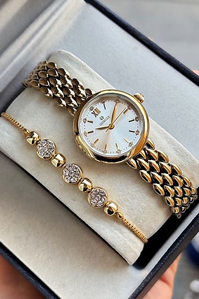 Homies Special Boxed Women's Wristwatch Waterproof Gold Color Steel Band Gift Bracelet Hmby2056C1