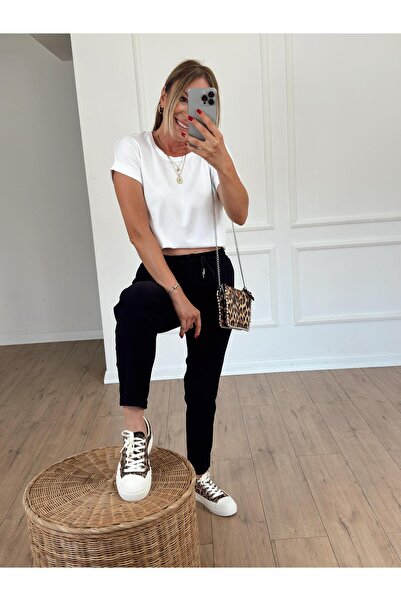 X-Young material elastic Pantaloni cu picioare duble cu talie elastică NEGRE