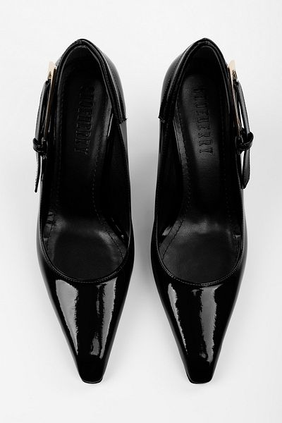 Shoeberry Women's Myra Black Patent Leather Belt Buckle Stiletto