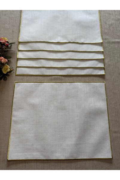 Smiling Home 6 Adet Keten Gold Renk Kare Etamin Işlemeye Uygun Amerikan Servi...