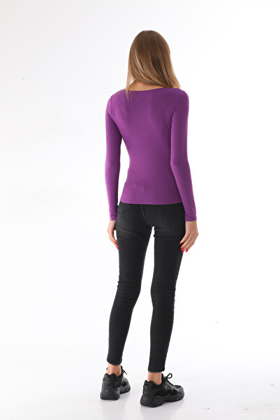 penyebizden Γυναικείο μπλουζάκι από βισκόζη χαμηλού γιακά Slim Fit-Μωβ