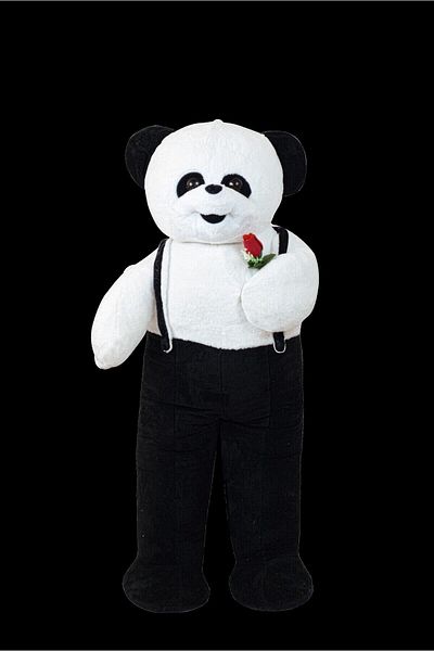 Özgüner Oyuncak 117 cm Plush Panda in Overalls Holding Flowers