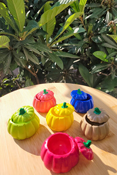 Entude Kahve Yanı Dekoratif Sunumluk Sarı Set 6 Lı Bal Kabağı Tasarımlı El Yapımı Lokumluk