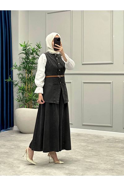 OlaLady Women's Long Vest and Trousers Hijab Denim Suit