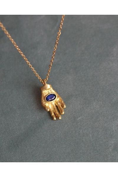 Reorah Collection Vintage Secret Hand Necklace-Navy Blue Stone Hand Necklace