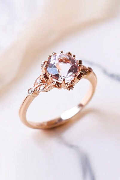 My Diamond Vintage Morganit Ve Pırlanta Yüzük Rose Altın