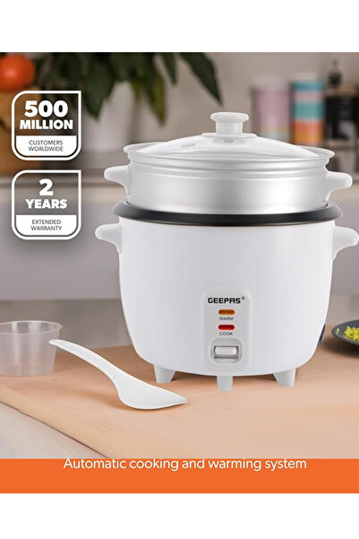 Geepas جيباس طباخ أرز أوتوماتيكي 1 لتر 3 وظائف الطهي بالبخار والحفاظ على الدفء وعاء داخلي غير لاصق