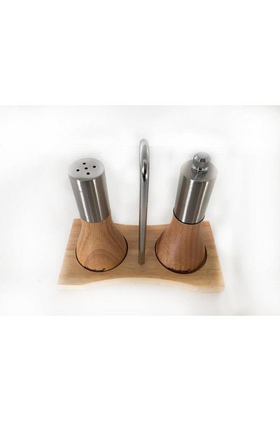 Orion Ultraform Salt and Pepper Shakers Set with Wooden Stand 12 cm