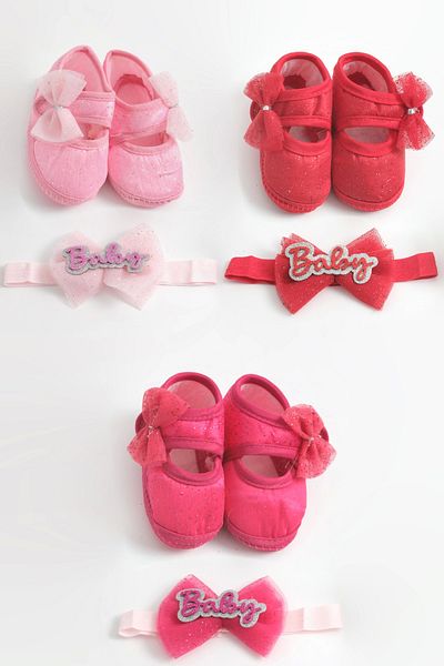 LOGO AKSESUAR 0-3 Months Baby Bandana Booties Set - Red, Fuchsia, Pink