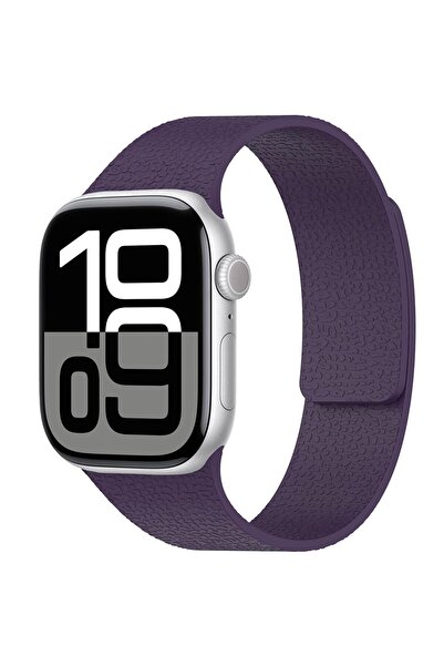 AktarMobile Apple Watch 10 46 mm Uyumlu Magnetik Silikon Kordon Deri Görünüml...