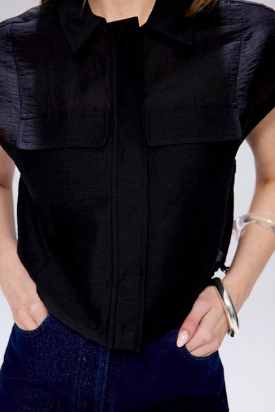rue. Adjustable Waist Gathered Black Crop Shirt