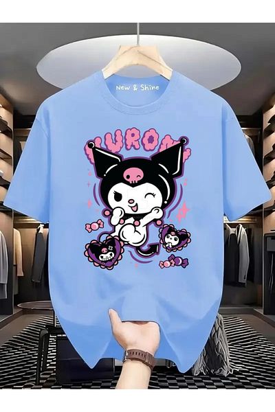 New Shine 1 tricou este un cadou pentru achiziții de 6 și mai sus în coș - Tricou oversize imprimat Kuromi de mărime mare