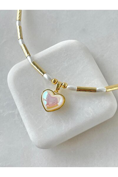 Seda Bijuteri قلادة قلب مزدوجة الجوانب باللون الذهبي