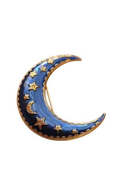 BeyzHal Gece Temalı Ay ve Yıldız Desenli Altın Renk Broş Kadınlara Özel Şık ve Zarif Takı Aksesuarı