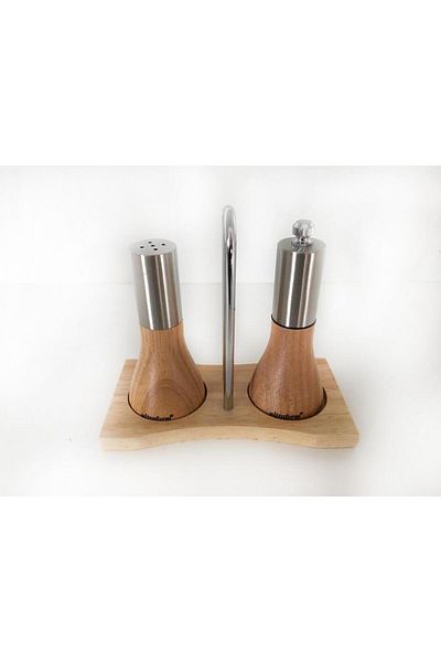 Orion Ultraform Salt and Pepper Shakers Set with Wooden Stand 12 cm