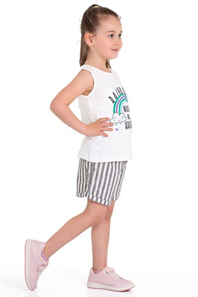 zepkids Шорти для дівчаток з принтом веселки, смугасті, чорного кольору, без рукавів