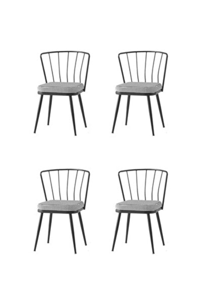 NETPLUSMOBİLYA 4 Adet Güneş Sandalye Siyah Mutfak Salon Yemek Odası Sandalyesi Metal Ayak Güneş Siyah 4 Adet