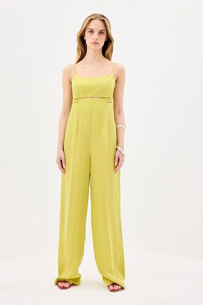 rue. Loose Khaki Long Jumpsuit with Low Waist